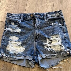 American Eagle Outfitters Blue Distressed Jean Shorts